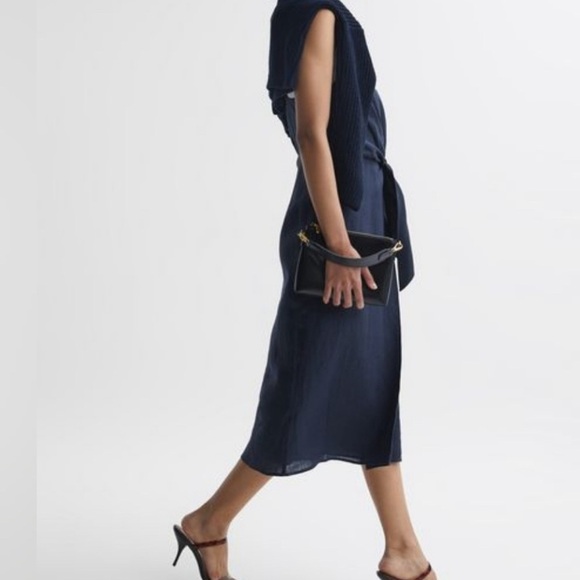 REISS | Esme Linen Dress navy 4 - Picture 2 of 14